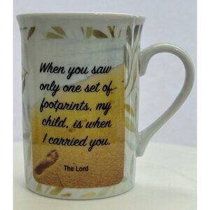 Footprints In The Sand Bay Island Coffee Mug Cup Scripture Religious Jesus Lord